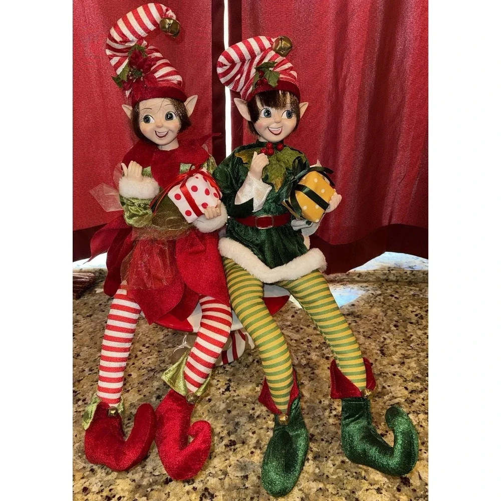 Cynthia Rowley Boy And Girl Christmas Elf Shelf Sitter Doll 25